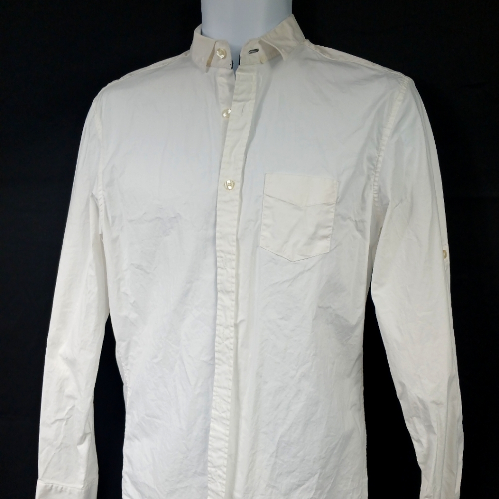 Stylish Simons White Cotton Casual Button Down Shirt Size M